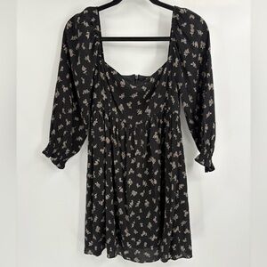 Altar’d State Black Puff Long Party Casual Sleeve Midi Square Neck Dress Small
